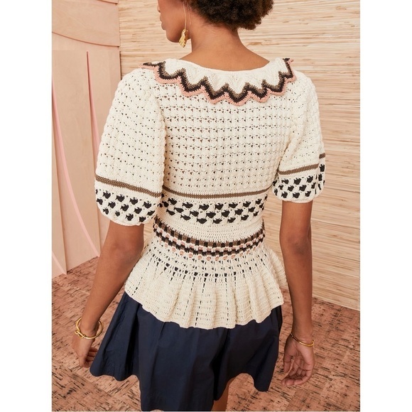 NWOT Ulla Johnson Cream Cotton Short-Sleeve Flor Pullover Sweater Top - Picture 5 of 7